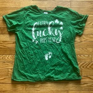 Green Maternity Shirt with 'Extra Lucky' Print
